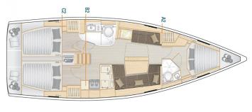 Yachtcharter Bavaria 46 Cruiser 3cab layout