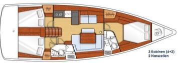 Yachtcharter Bavaria cruiser 45 3cab layout