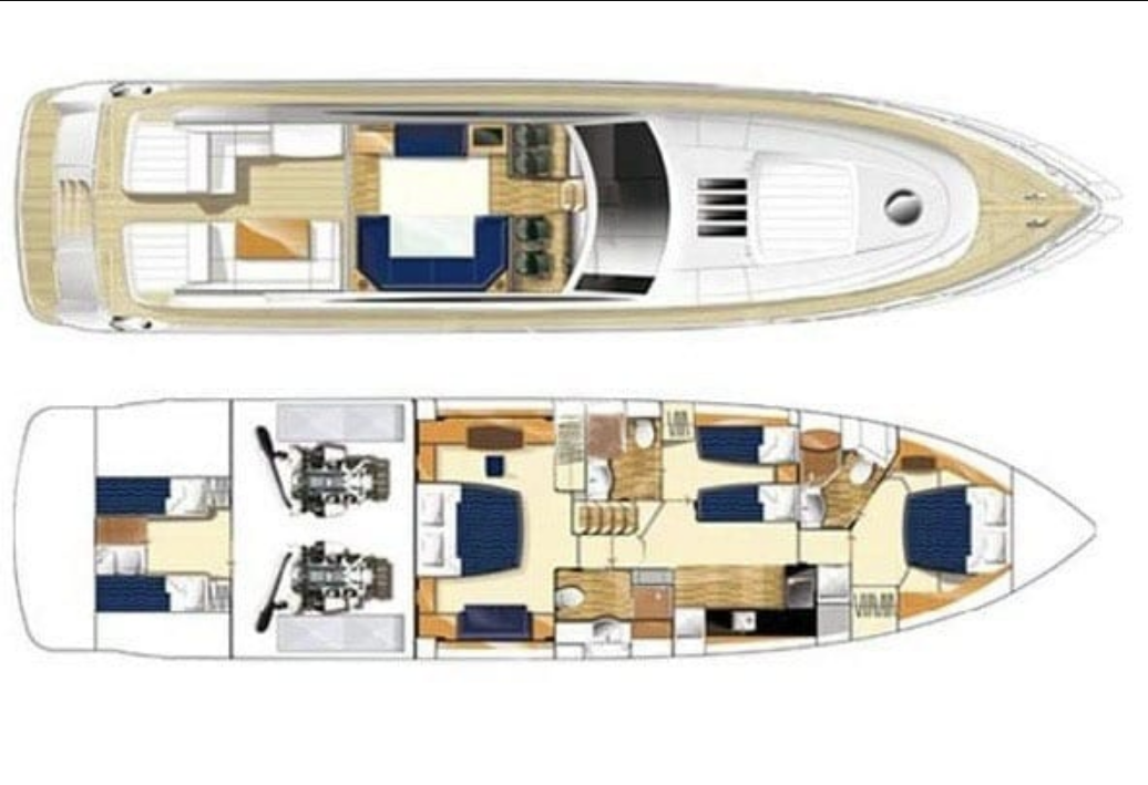 Yachtcharter princess V70 3cab layout