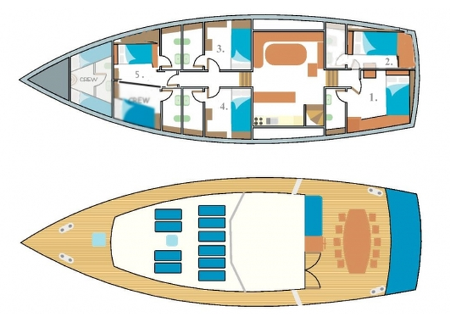 Yachtcharter Gulet andjeo 5cab layout