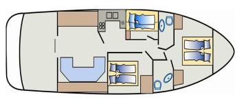 Yachtcharter Princess 470 Pantry 3 Cab 2 Layout