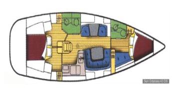 Yachtcharter 39148426 Sun Odyssey 43 DS 2 cab Sun Odyssey 43 DS Grundriss 2 Cab 2 WC