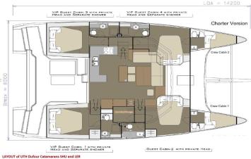 Yachtcharter Dufour 48 Catamaran Cab 4 Layout