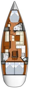 Yachtcharter SunOdyssey45DS 3cab layout