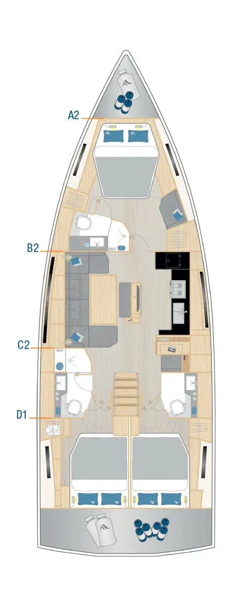 Hanse 460 - 3 cab Grundriss