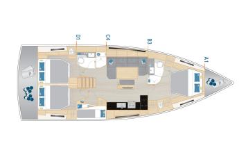 Yachtcharter Hanse460 4cab layout