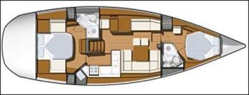 Yachtcharter Sun Odyssey 45 DS Grundriss 2 Cab 2 WC