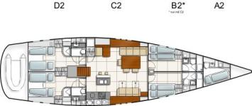 Yachtcharter Hanse 630 E Grundriss 4+1 Cab 4 WC