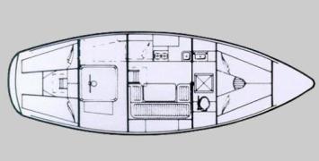 Yachtcharter Moody 33 MKI Grundriss 3 Cab 1 WC