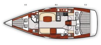 Yachtcharter Moody 41 Classic Grundriss 3 Cab 2 WC