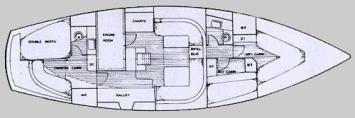 Yachtcharter Moody Grenadier 134 Grundriss 4 Cab 2 WC