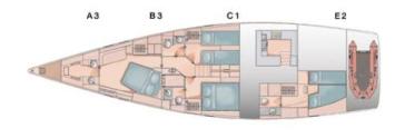 Yachtcharter Moody 62 DSE Grundriss 4 Cab 4 WC 1