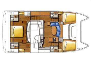 Yachtcharter Lagoon 44 Power Grundriss 3 Cab 4 WC