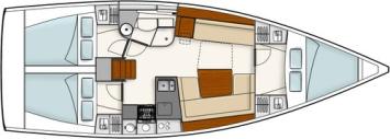 Yachtcharter Hanse 385 Grundriss 3 Cab 1 WC