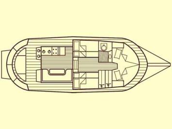 Yachtcharter CA Holz Motor Yachten Grundriss 2 Cab 1 WC 