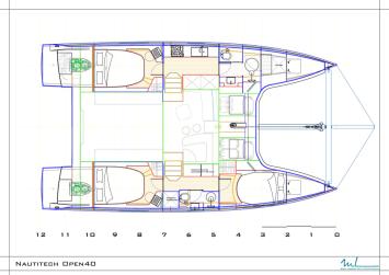 Yachtcharter Nautitech open 40 (3Cab 2WC) Grundriss