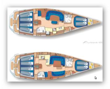 Yachtcharter Arcona430 3Cab 2WC Grundriss