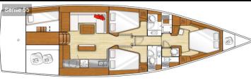 Yachtcharter Sense 55 (3+1Cab 3WC) Grundriss
