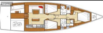 Yachtcharter Sense 55 (3+1Cab 3WC)  Grundriss