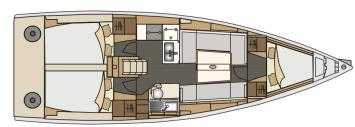 Yachtcharter Elan e4 3 cab layout