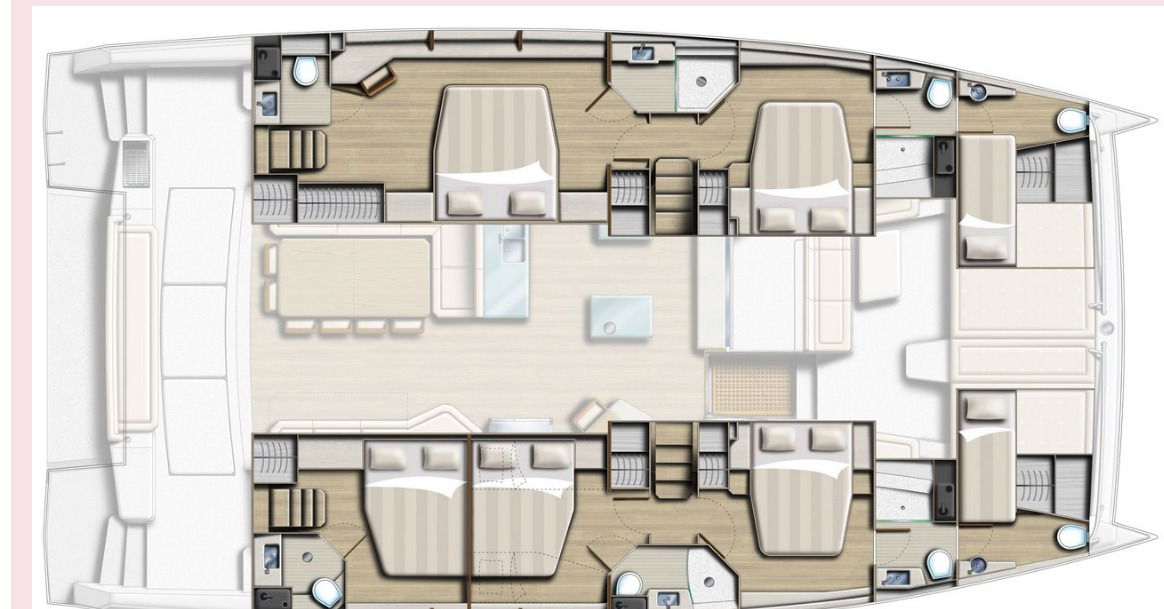 Bali 5.4 – Grundriss 5 Kabinen · 5 Bäder