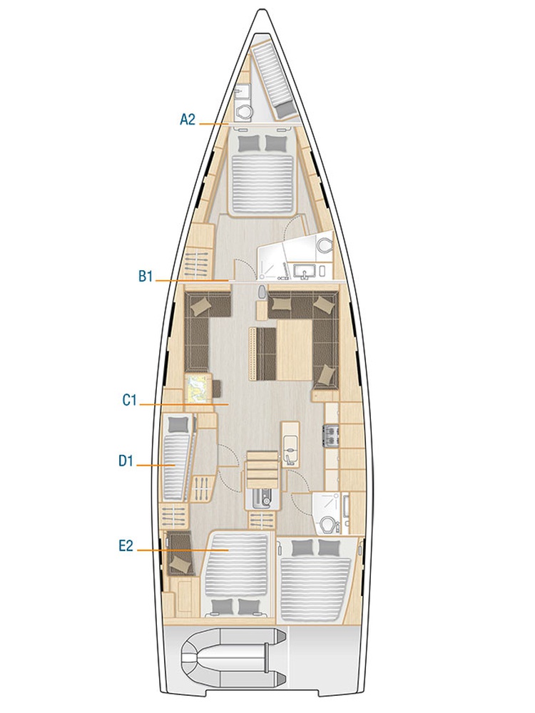 Hanse 548 – Grundriss 4 Kabinen