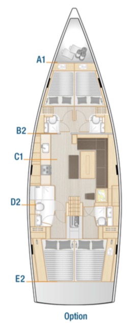 Hanse 508 – Grundriss 4 Kabinen · 4 Bäder
