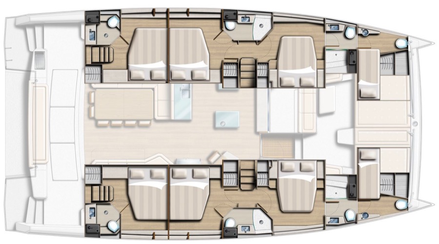 Bali 5.4 – Grundriss 6 Kabinen · 6 Bäder