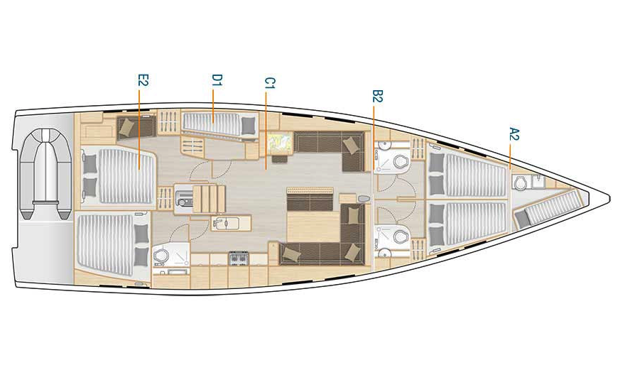 Hanse 548 – Grundriss 5 Kabinen