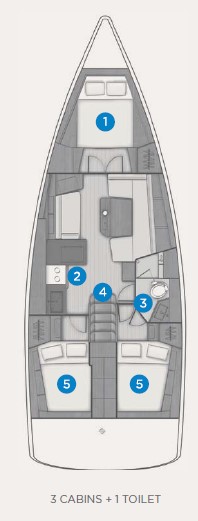 Oceanis 41.1 – Grundriss 3 Kabinen