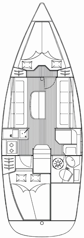 Bavaria 30 Cruiser – Grundriss 2 Kabinen · 1 Bad