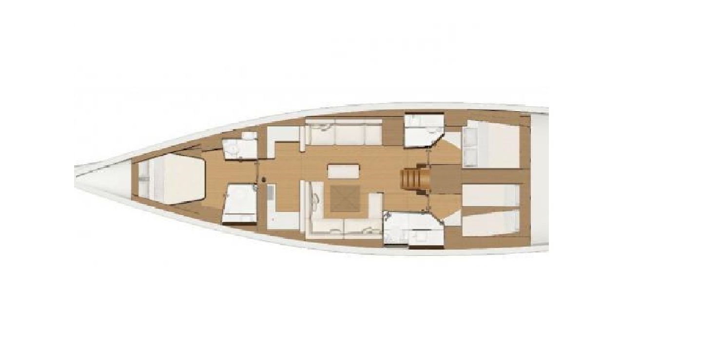 Dufour 520 Grand Large – Grundriss 3 Kabinen · 3 Bäder