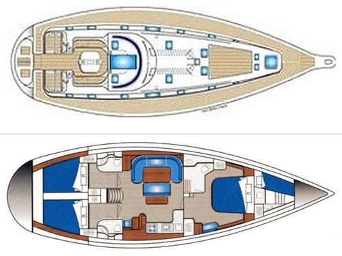 Ocean Star 51.2 – Grundriss 3 Kabinen · 3 Bäder