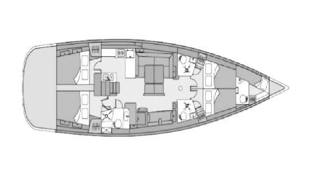 Oceanis 54 – Grundriss 4 Kabinen · 4 Bäder