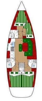 Oceanis Clipper 423 – Grundriss 4 Kabinen · 3 Bäder