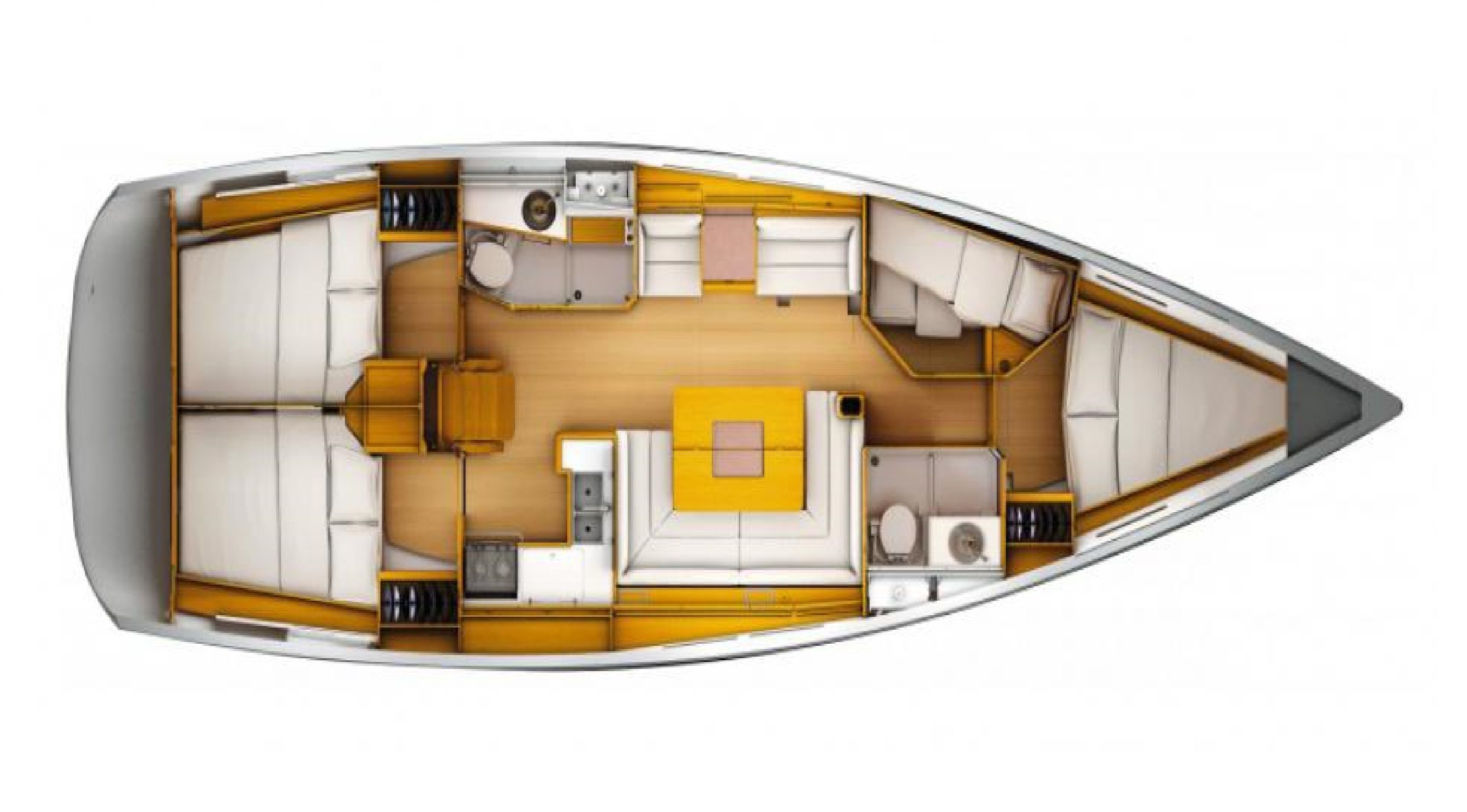 Sun Odyssey 439 – Grundriss 4 Kabinen · 2 Bäder