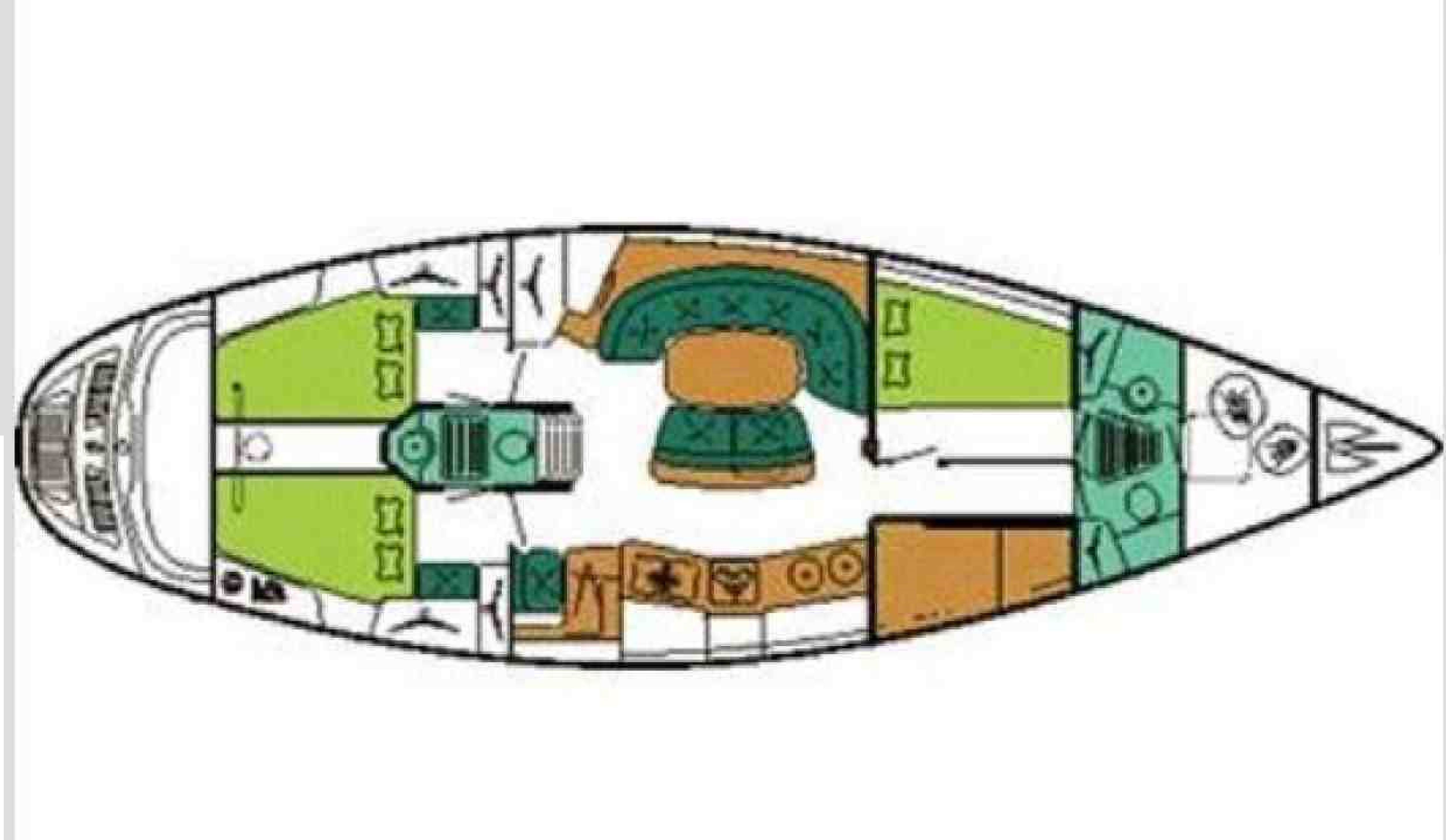 Sun Odyssey 47 – Grundriss 4 Kabinen · 2 Bäder
