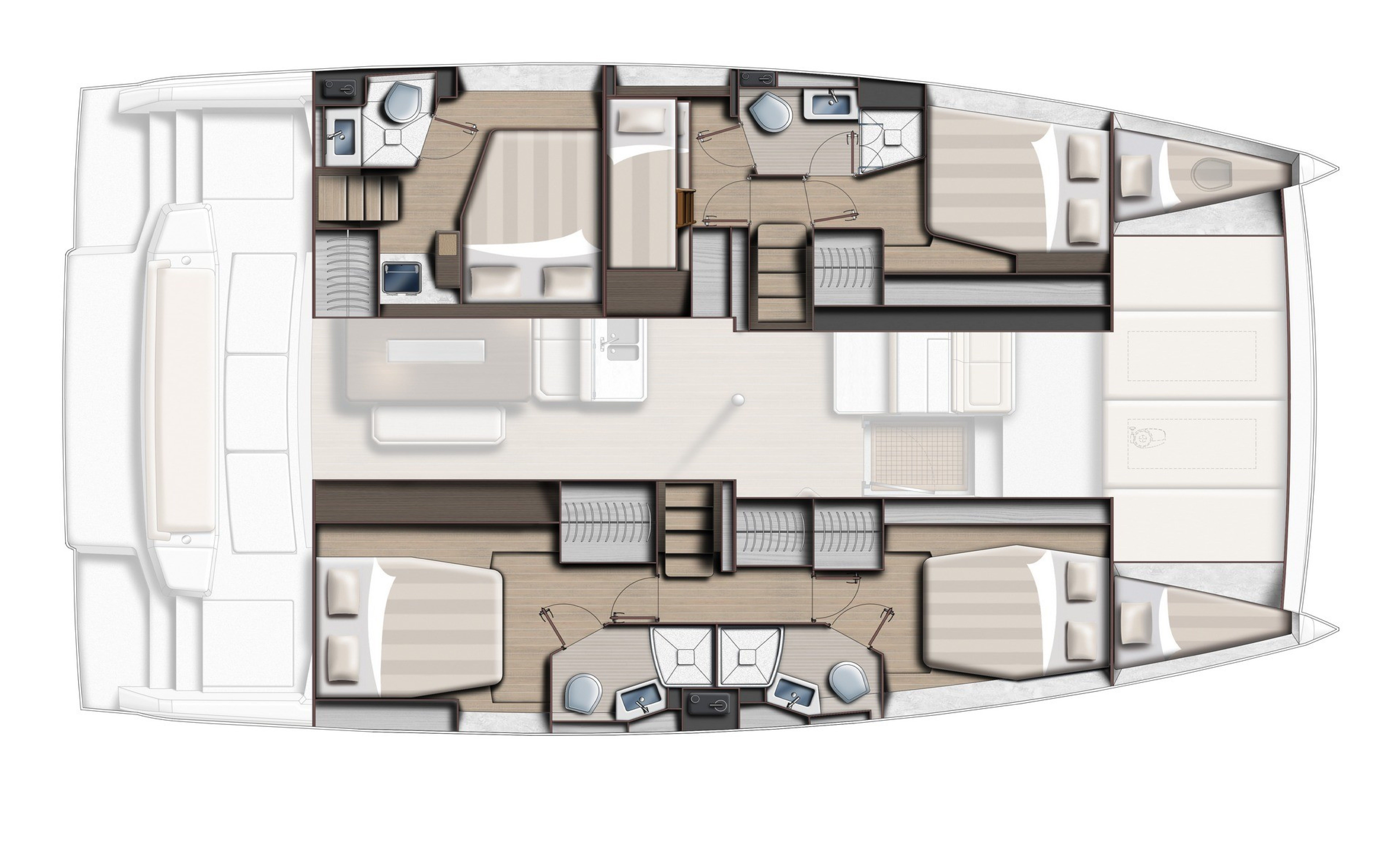 Bali 4.6 – Grundriss 5 Kabinen · 4 Bäder