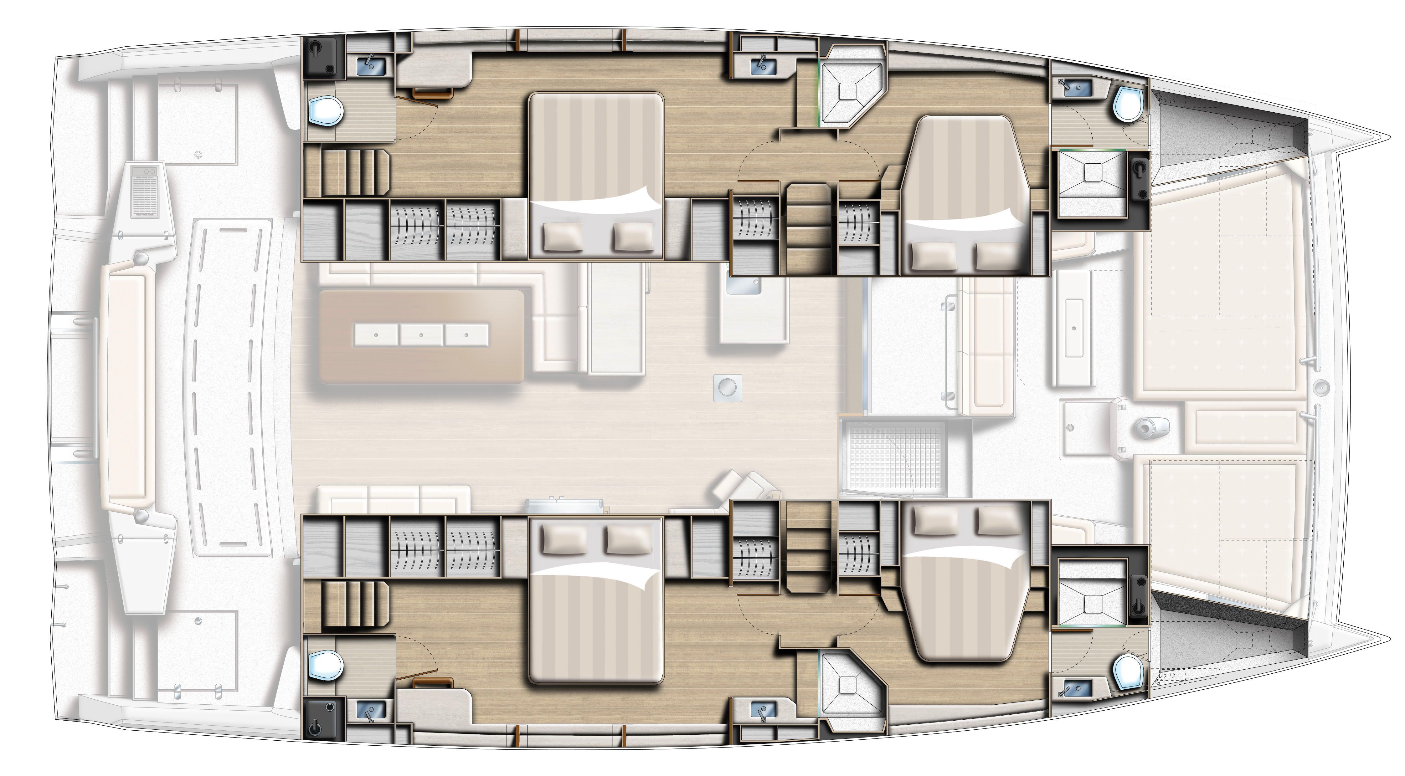 Bali 5.4 – Grundriss 4 Kabinen · 4 Bäder