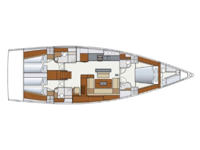Hanse 575 – Grundriss 3 Kabinen · 3 Bäder