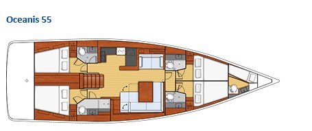 Oceanis 55 – Grundriss 4 Kabinen · 4 Bäder