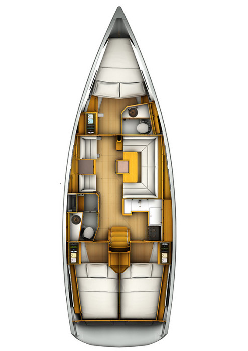 Sun Odyssey 409 – Grundriss 3 Kabinen · 2 Bäder