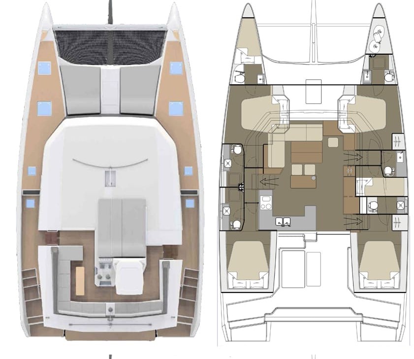 Dufour 48 Catamaran (5+1 cab) Sketch