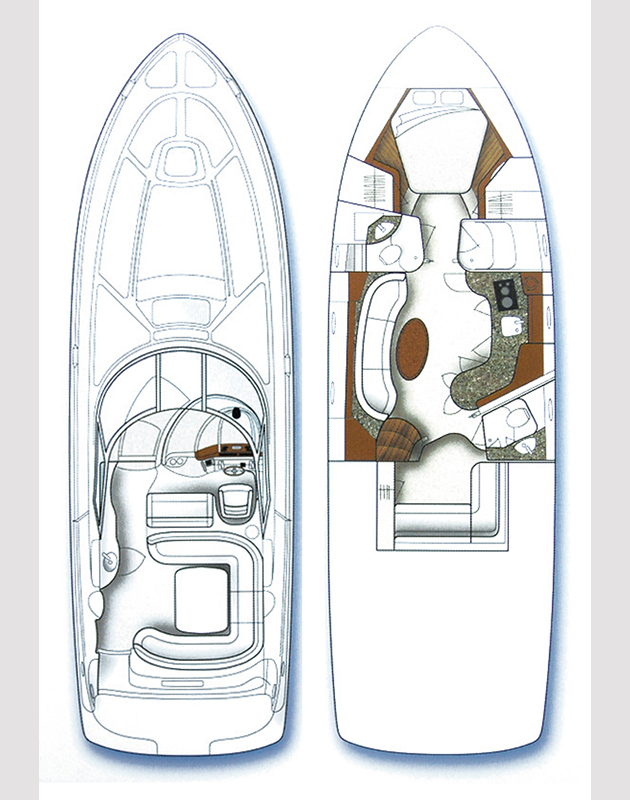 Sea Ray 455 – Grundriss 2 Kabinen · 2 Bäder