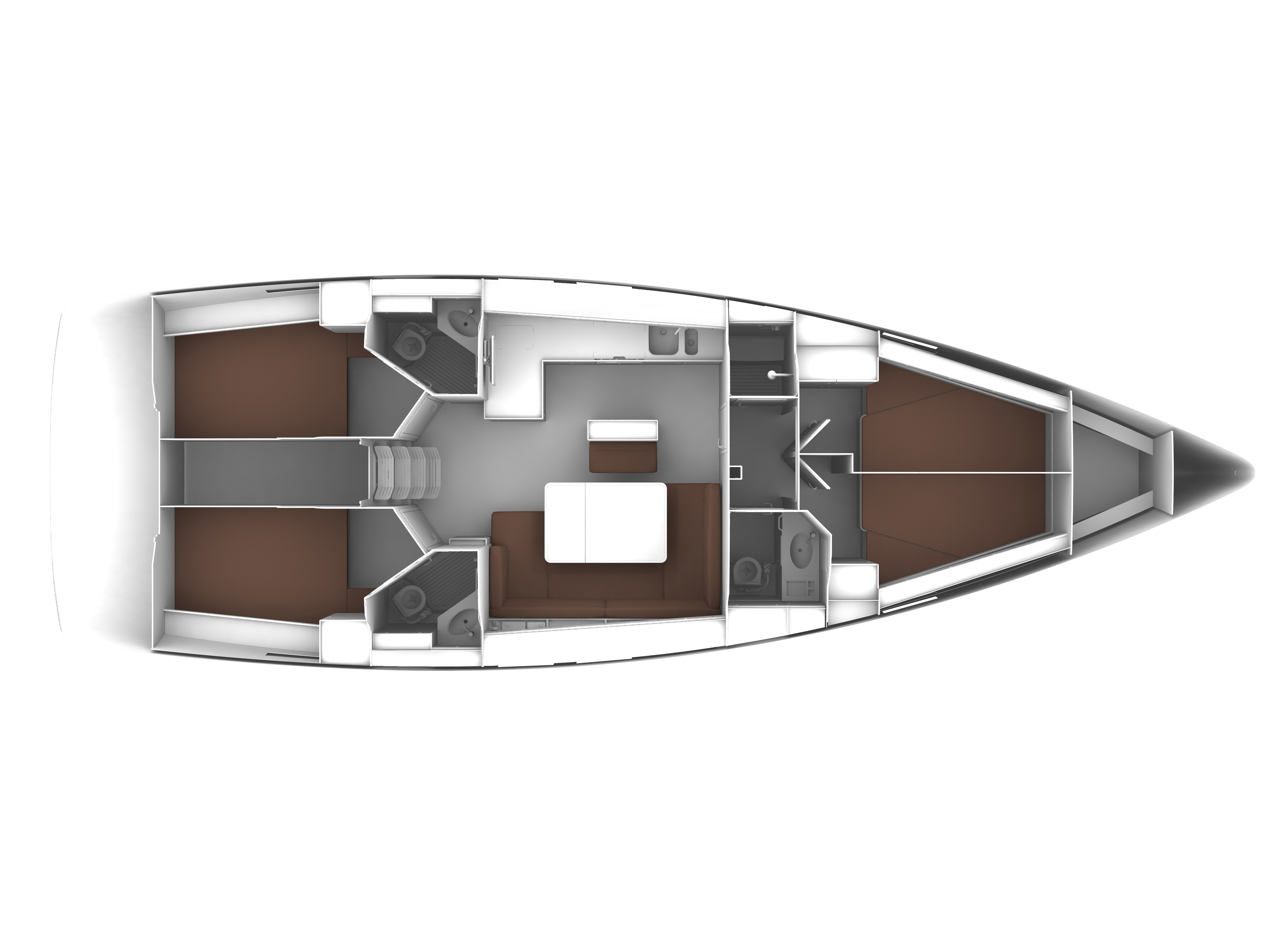 Bavaria Cruiser 46 – Grundriss 4 Kabinen · 4 Bäder