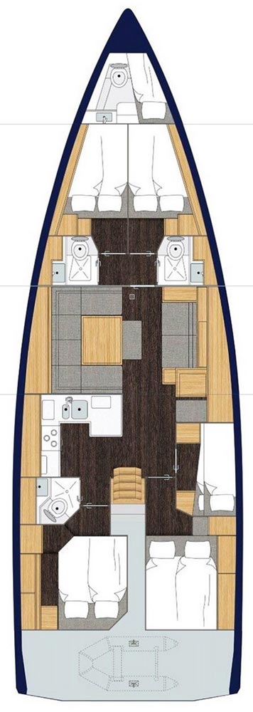 Bavaria C50 Holiday – Grundriss 5 Kabinen · 4 Bäder