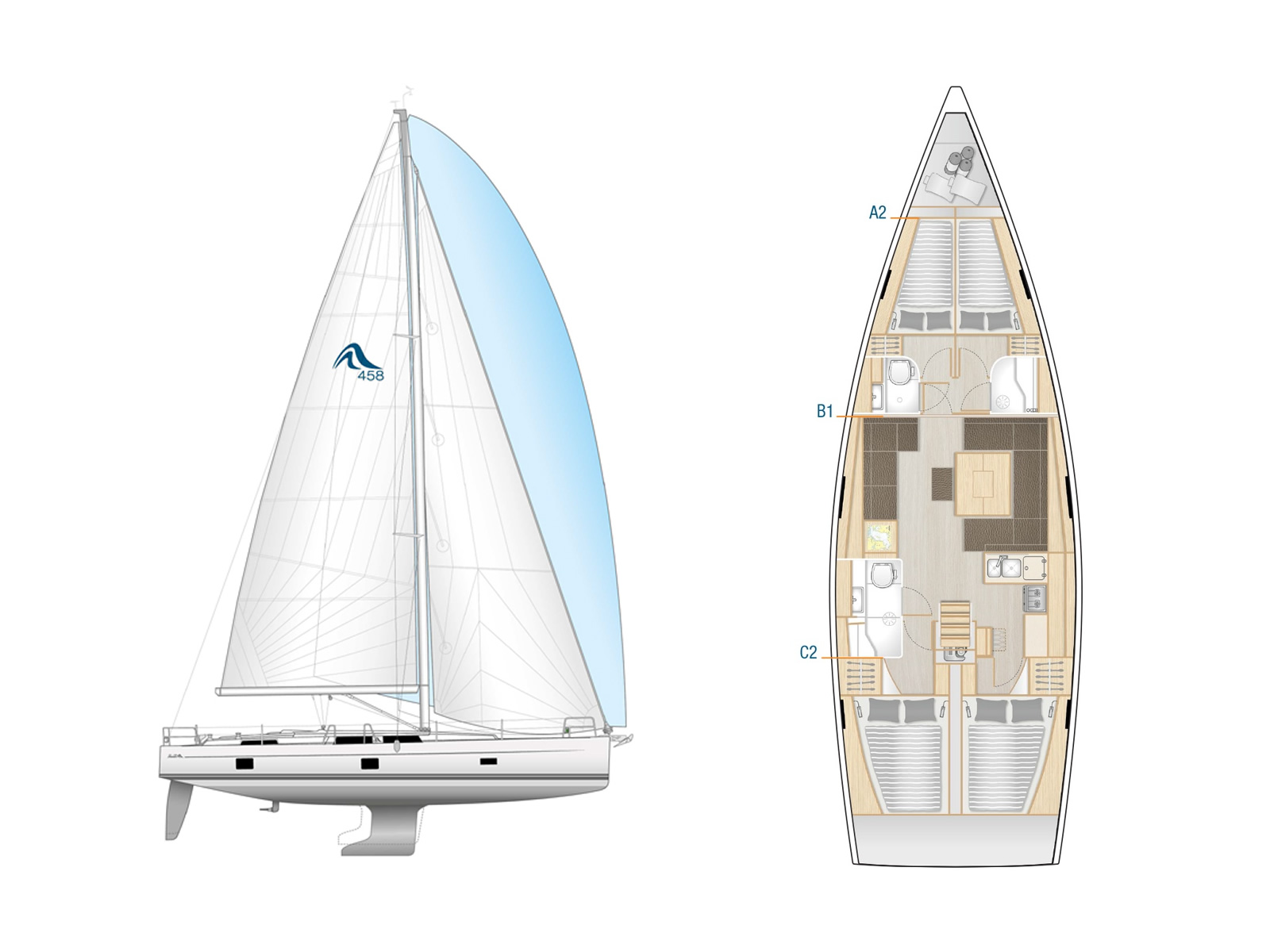 Hanse 458 (4cab/2wc) Sketch