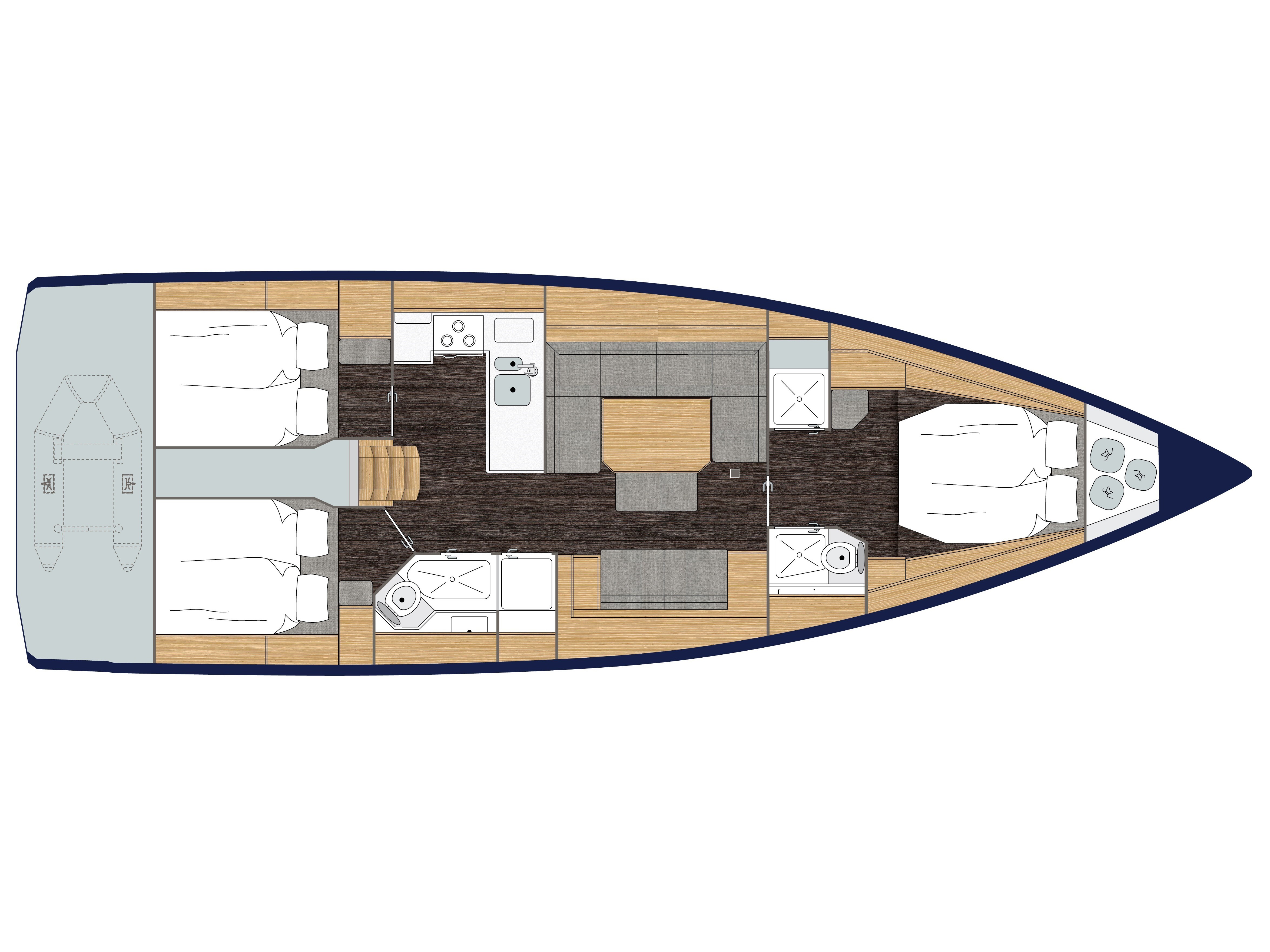 Bavaria C45 Style - 3 cab. Sketch