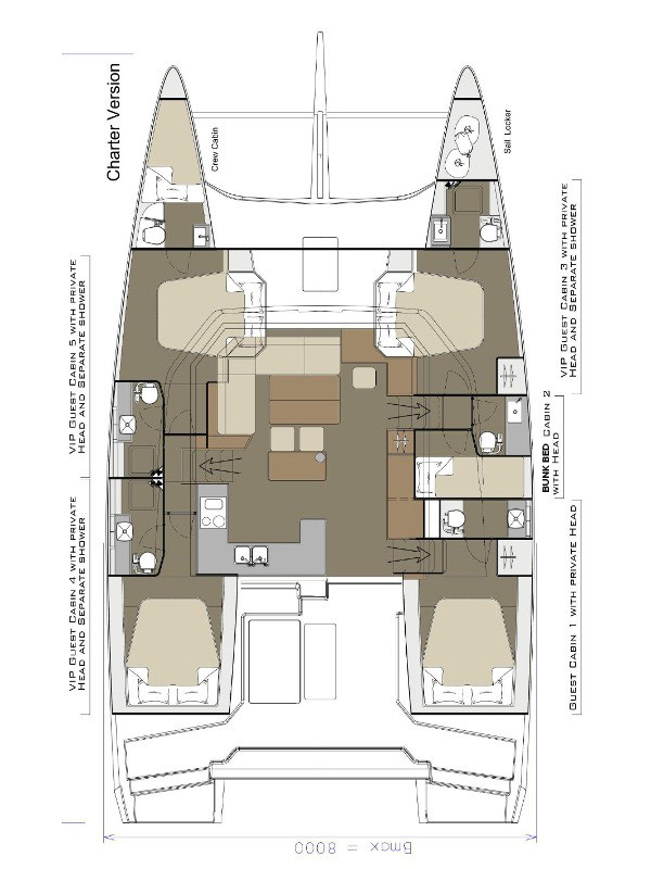 Dufour 48 Catamaran (5+1 cab) Sketch