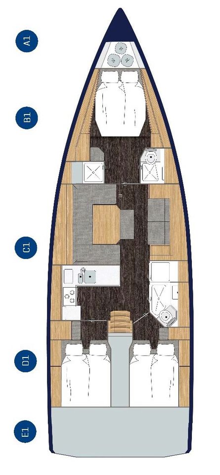 Bavaria C45 Style - 3 cab. Sketch